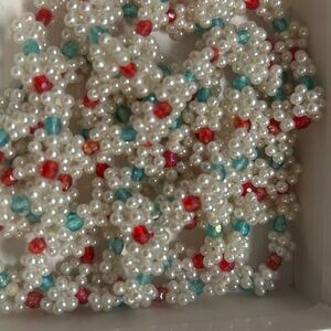 Vintage Layer Long Seed Bead Necklace Red, Green & White